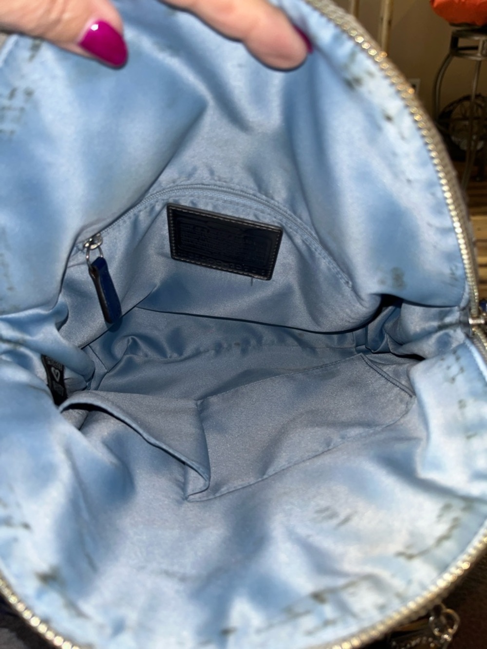 Coach Poppy Gray and Blue Signature Dome Satchel with Removable Strap - Picture 5 of 6